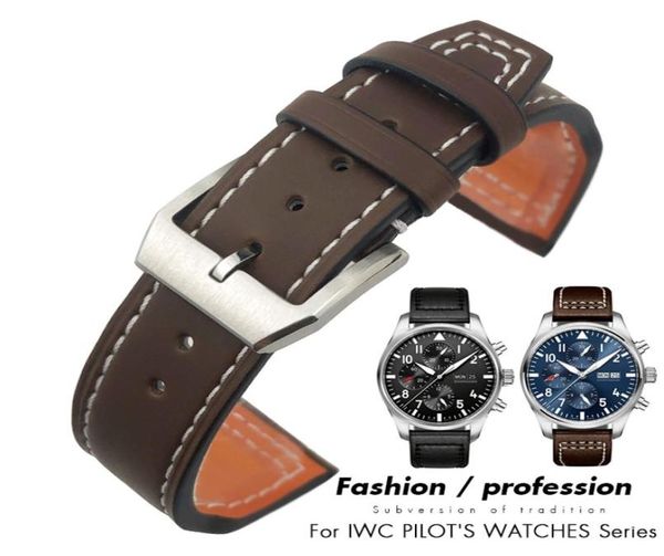 

20mm 21mm 22mm genuine leather watchband cowhide fit for iwc big pilot mark 18 iw3777 portofino brown watch strap tang buckle 22072587706, Black;brown
