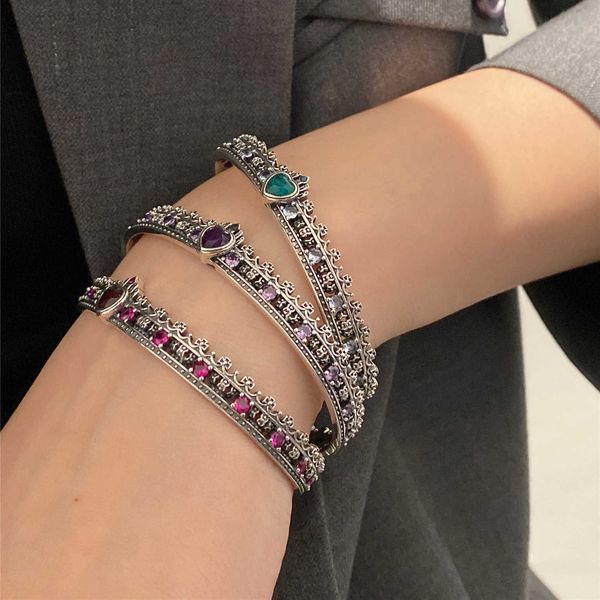 

jewelry colorful zircon cross crown love high grade opening bracelet women's light luxury small crowd treasure, Black
