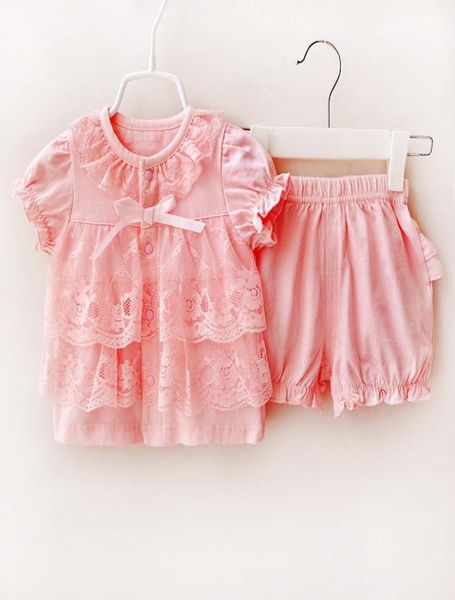 

summer style baby girl set short sleeve cotton baby infant lace newborn baby clothes infant clothing set2674638, White