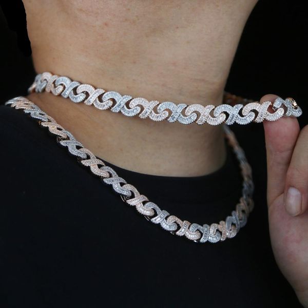 

necklaces iced out bling baguette cubic zirconia cz paved infinity miami cuban chain necklace hiphop mens two tone plated fashion jewelry, Silver