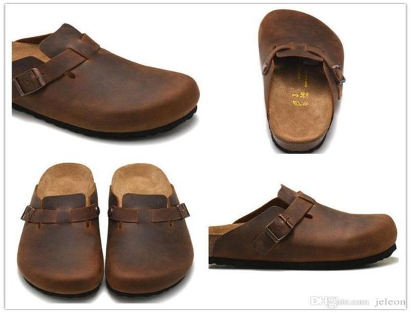 

2022 flat slippers lazy shoes beach sandals scuffs trainers real leather bag head pull cork female male summer antiskid luxury de7231267, Black