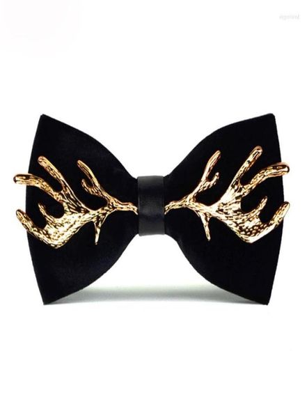 

bow ties velvet tie with metal zinc alloy elk antlers smooth butterfly solid wedding papillon bowtie7734335, Black;gray