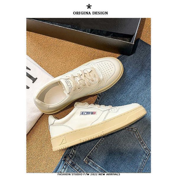 

all cow leather~2022 new korean minority casual and versatile sports leather autry small white shoes women's thick sole