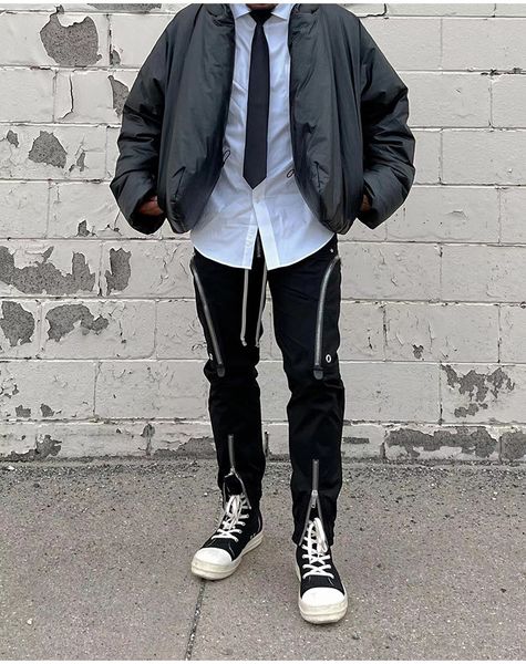 

high street rick men cargo pants zipper eastic waits pants oversized owens cotton pants men black pants