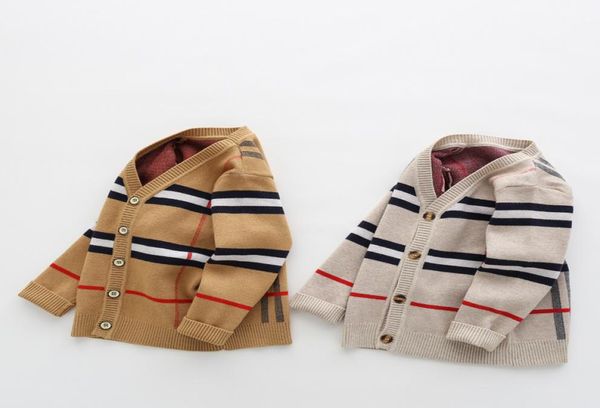 

boys girls knitted sweater korean stripe plaid matching knitted cardigan children clothing kids jackets coat outwear boutique clot4690620, Blue