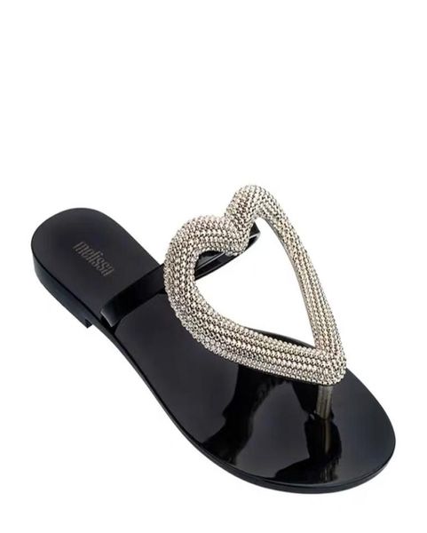 

flip flop big heart beach shoes 2019 women flat sandals shoes for women jelly sandals female jelly2909760, Black