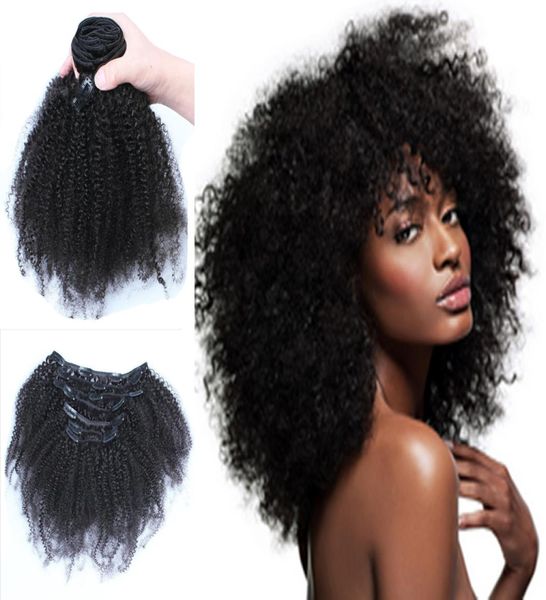 

4b 4c afro kinky curly clip in human hair extensions 7pcsset brazilian virgin hair natural hair clip ins 4b 4c4821369, Black;brown