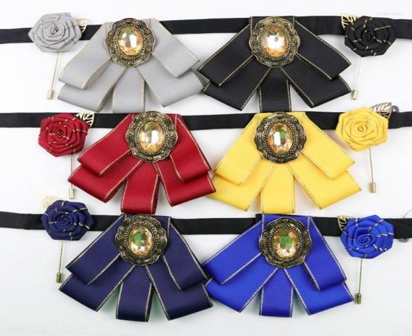 

bow ties woman shiny bowtie brooch pin set fashion pretty ribbon solid color breastpin butterfly bowknot tie cravatbow fier221227228, Black;gray