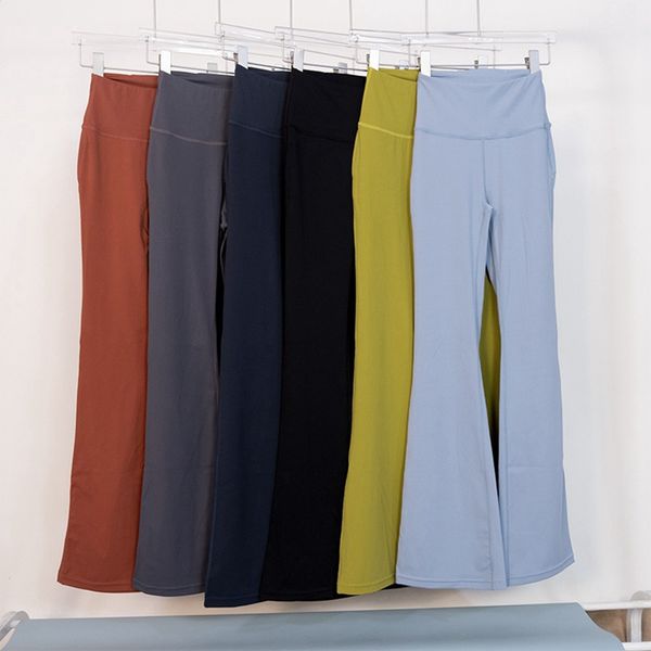 

lu-88 lulus women pants running street women yoga pants groove flares high waist tight belly sports yoga workout nine minutes pants