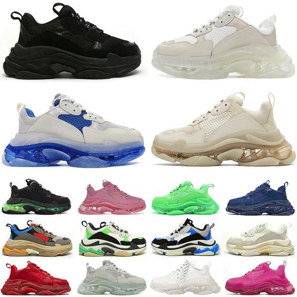 

designer 17fw triple s men women casual shoes platform sneakers clear sole black white grey red pink blue royal neon green trainer trainers