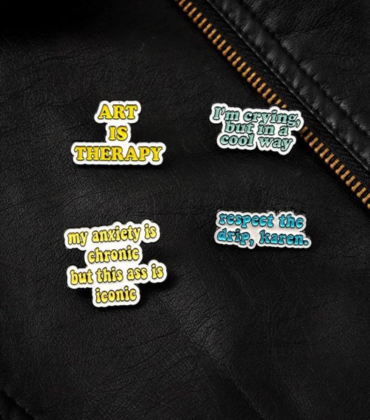 

quote fun enamel pins custom 039art is therapy 039lapel pin shirt bag 039respect the drip karen 039badge jewelry gift 4032693, Blue