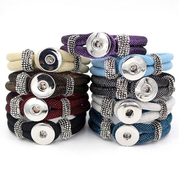 

bangle 10pc wholesale snap jewelry 8 color fabri rope knitted snap bracelets bangle for women girl 18mm 20mm diy buttons pulsera bijoux, Black