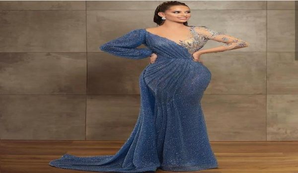 

glitter evening dresses sheer jewel neck beaded sequins long sleeve mermaid prom dress sweep train custom made illusion robes de s8654499, Black;red