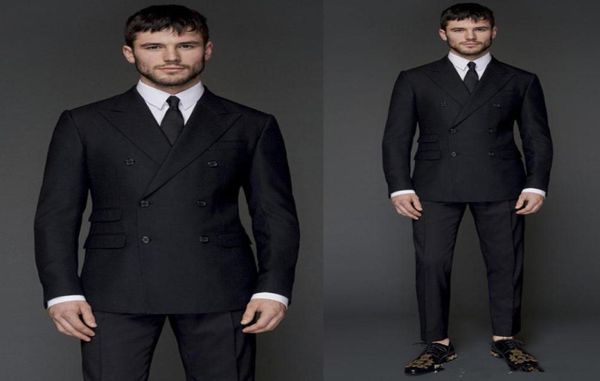 

handsome bridegroom suits double breasted peaked lapel colour black men tuxedos two pieces jacketpant business clothing set men5780068, Black;gray