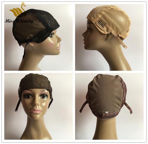 

lace cap for making wig fulllace frontlace hand made hair wigs black blonde brown wigcaps with clips adjustable straps3741617, Black;brown