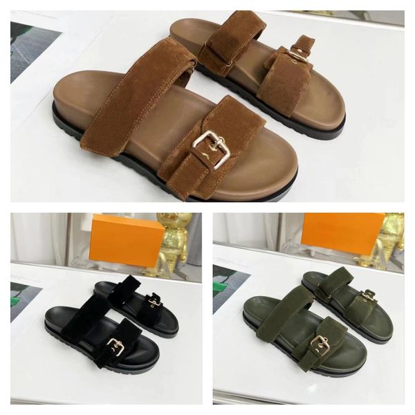 

designer women sandals hook loop velvet sandal straw platform slippers ladies leather slipper classic summer beach sandal with box, Black