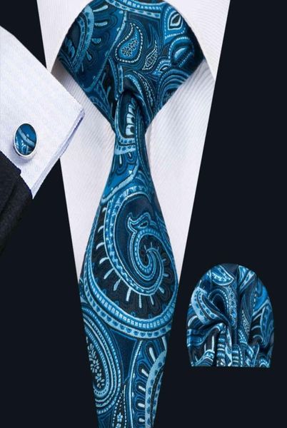 

classic silk mens neckties blue tie sets paisley men ties tie hanky cufflinks jacquard woven business meeting wedding party gift n2427743, Black;blue
