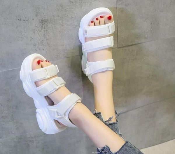 

women platform casual sports sandals woman ankle strap hook loop flat ladies shoes summer comfortable cool girl footwear female2625686, Black