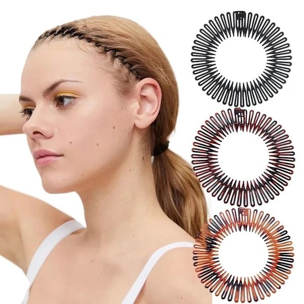 

fashion stretch rhinestone hairband for women plastic flexible circle headband wavy hair hoop face wash fixed hair accessories, Silver