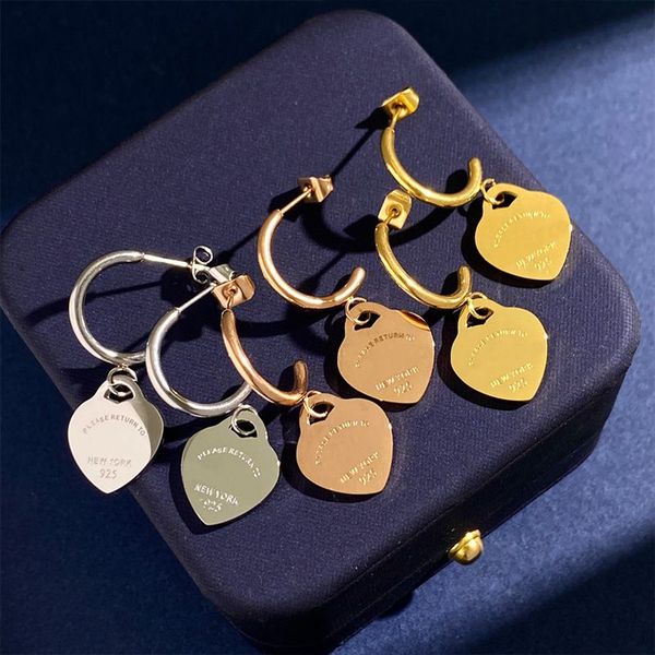 

designer earrings love pendant c-shaped hanging women's charm single drill smooth surface simple peach heart earrings anniversary gift, Golden