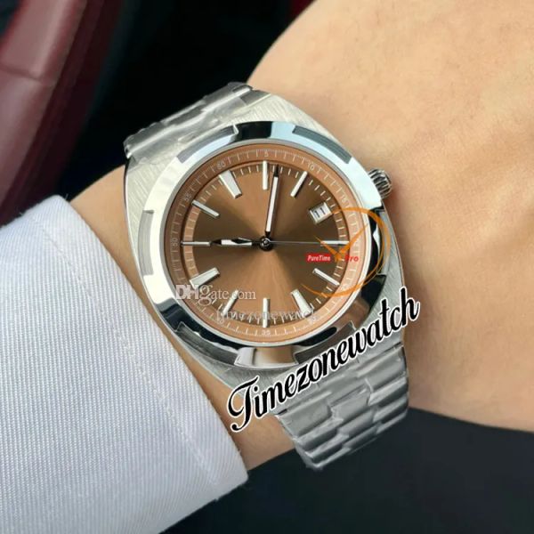 

new 41mm overseas 4500v/110a-b146 miyota 8215 automatic mens watch brown dial stainless steel bracelet 4500v sport gents watches twvc timezo, Slivery;brown