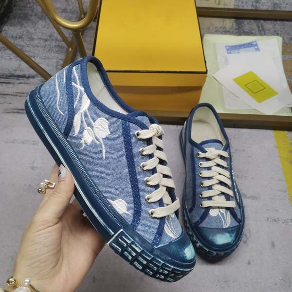 

r women's casual shoes mens canva flower embroidery sneaker shoes 35-45 with box, Black