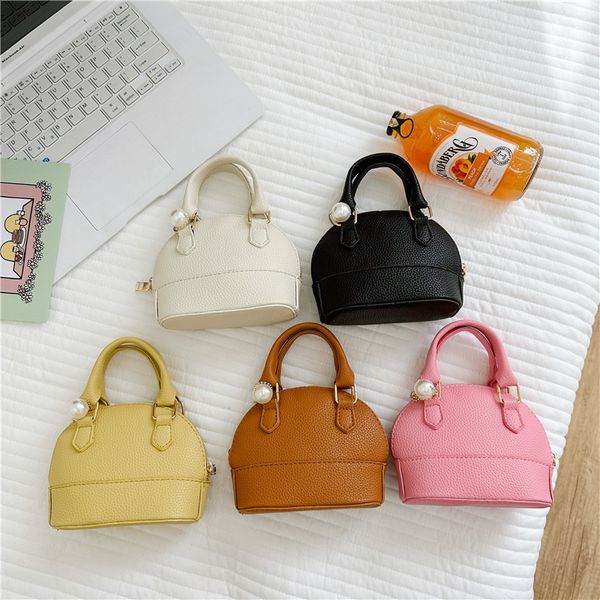 

children princess handbags 2023 kids pearl one shoulder shell bags fashion cute girl crossbody bag casual women's mini purse f1695, Black