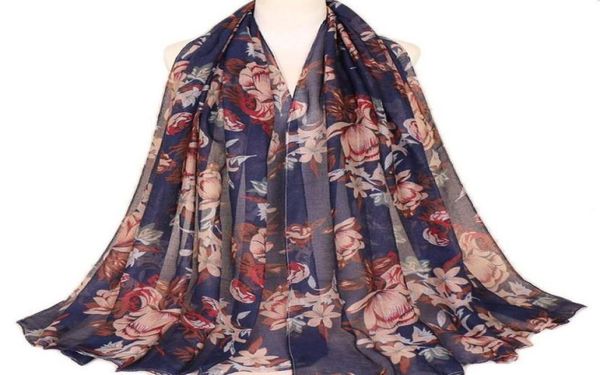 

printed balinese cotton scarf hijabs for women casual long thin head wrap muslim flower shawl arab ethnic headband 180x80cm8654696, Blue;gray