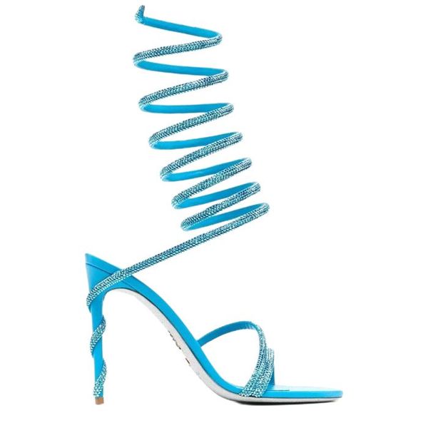 

rene caovilla cleo open toe sandals crystal embellished spiral wrap around sandal twining rhinestone sandal women rainbow stiletto heels sho, Black