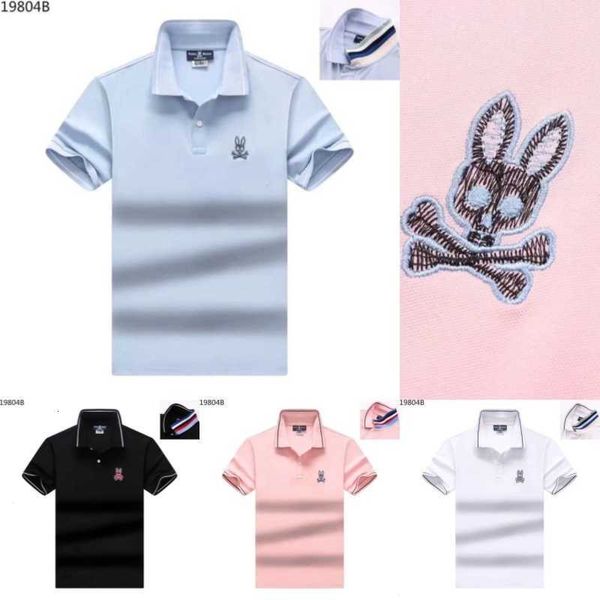 

2023 summer new product psycho bunny skull rabbit embroidered polo shirt rib lapel casual fashion trendy men fpah, White;black