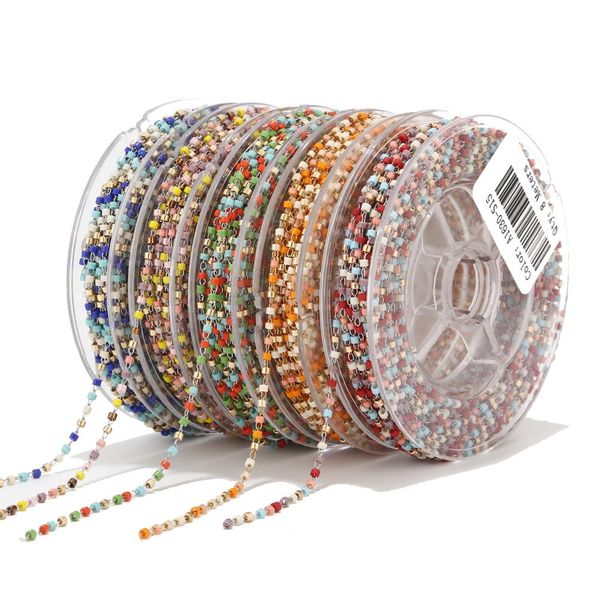 

crystal 8m 1.8mm stainless steel seed glass bead chain satellite beaded tiny chain for necklace anklet bracelet making