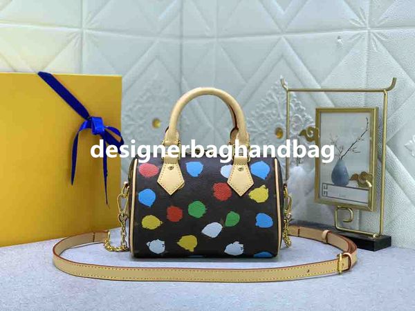 

23ss x yayoi kusama dots shoulder bag speedys 20 handbag totes multicolor dot crossbody bags real leather letter adjustable strap tote women