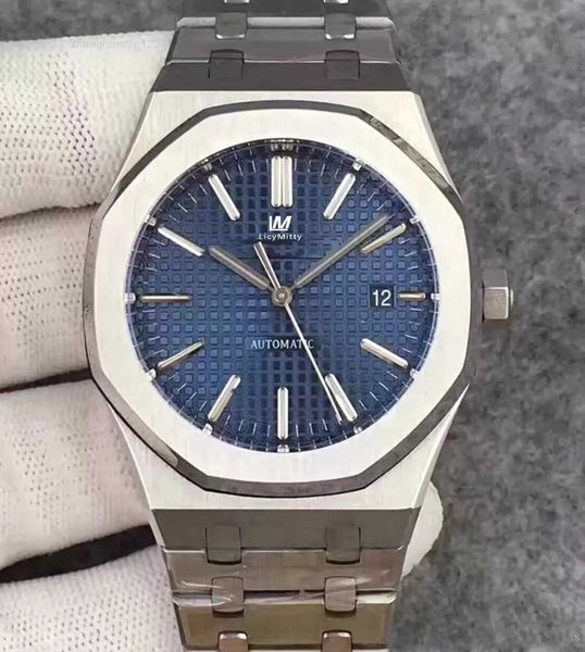 

mens watch automatic mechanical movement sapphire glass blue dial transparent back stainless steel mens watches waterproof men wristwatches, Slivery;black