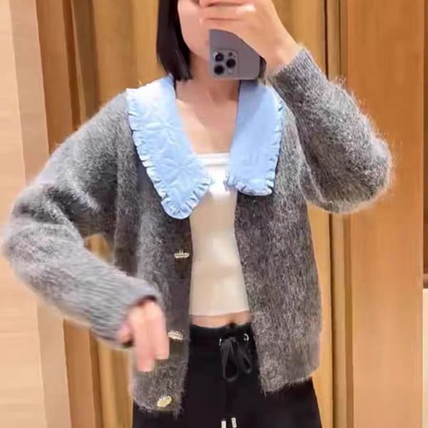 

women's jackets sandro new women's sweet loose doll neck knitted coat, Black;brown