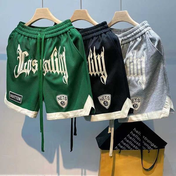 

american basketball shorts men's summer thin training street hip hop fashion embroidered loose pants, White;black