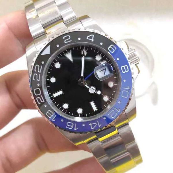 

st9 steel u1 watch blue black batman ceramic bezel stainless steel mens mechanical automatic movement 3866 gmt self-winding men watches wris, Slivery;black