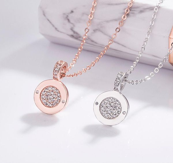 

double sided round pendant necklaces for women rose gold luxury rhinestone 925 sterling silver choker necklace fashion girls party1884834