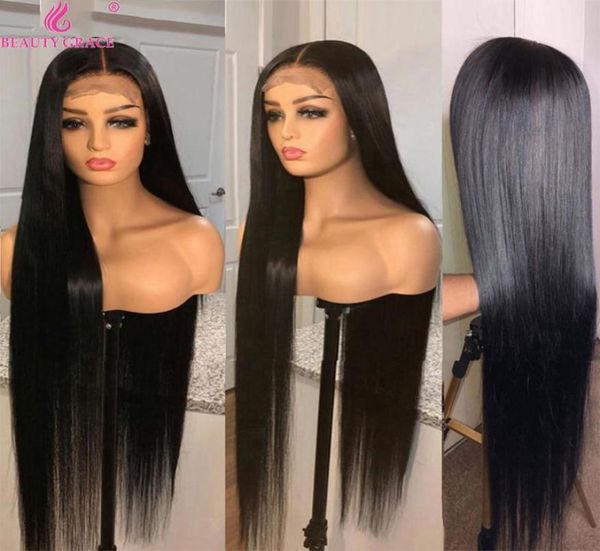 

lace wigs long human hair wig 30 32 34 36 inch bone straight closure 4x4 brazilian for women1053402, Black;brown