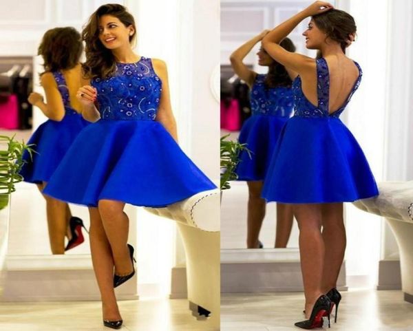 

stunning royal blue sheer short prom dresses lace beads sleeveless ball 2018 aline short party evening dresses gowns robe d7343759, Black
