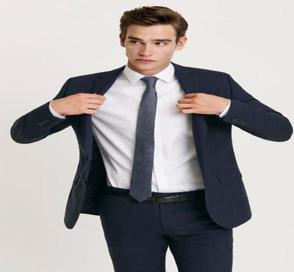 

new navy blue slim fit men suits wedding groom tuxedos business suits 2 pieces jacketpants bridegroom sets man prom 1477298689, Black;gray