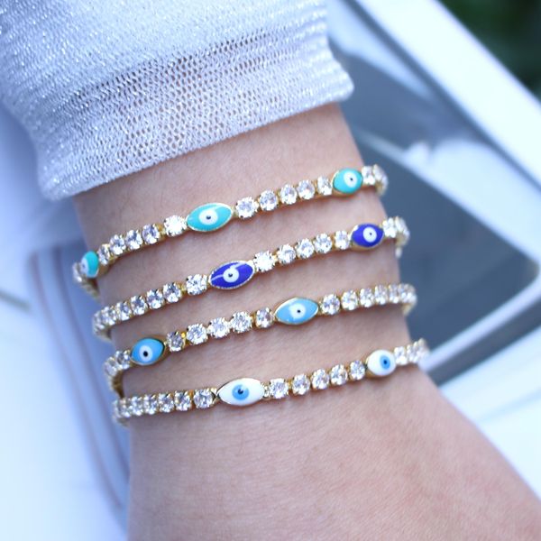 

bangle 5pcs enamel eye bracelet gift for her tennis cz protection bracelet charm crystal zircon dainty jewelry, Black