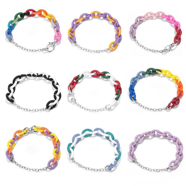 

bangle new 925 silver chain link bracelet with hard rubber x bracelet diy beads charm bracelet for women men hip hop trend jewelry 23cm, Black