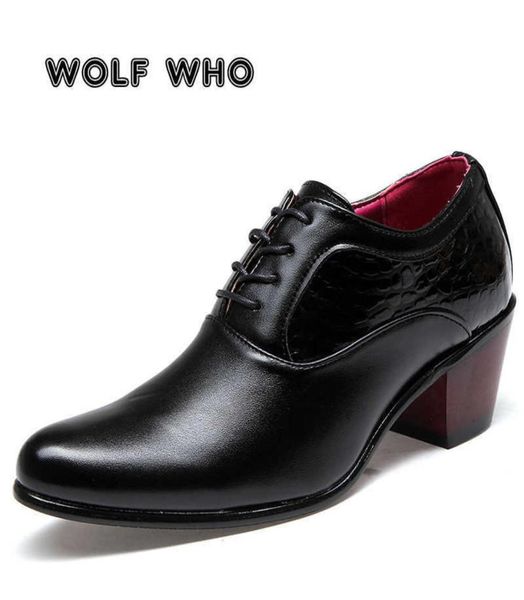 

wolf who luxury men dress wedding shoes glossy leather 6cm high heels fashion pointed toe heighten oxford shoes party prom x196 26617965, Black