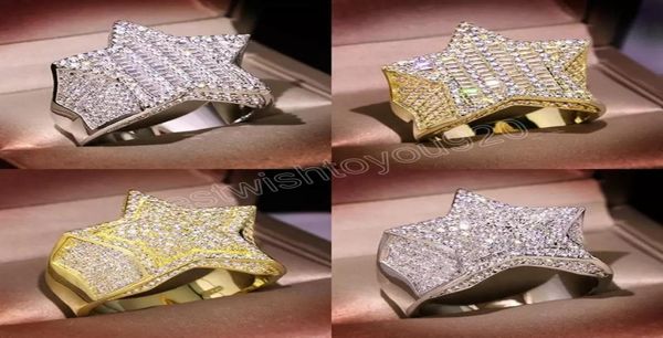 

mens gold ring stones iced out fivepointed star fashion hip hop silver rings jewelry2040731