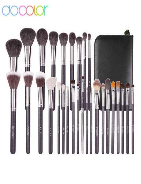 

docolor makeup brushes set 29pcs professional natural hair foundation powder contour eyeshadow make up with pu leather 2205141196910
