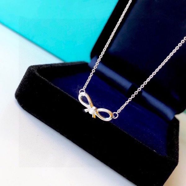 

new designer bow necklace pendant vacuum plating process classic simple gift party, Silver