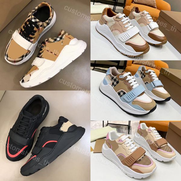 

designer sneakers men shoes women sneaker check platform trainers chunky rubber sneaker classic flat trainer cotton striped shoe outdoor wit, Black