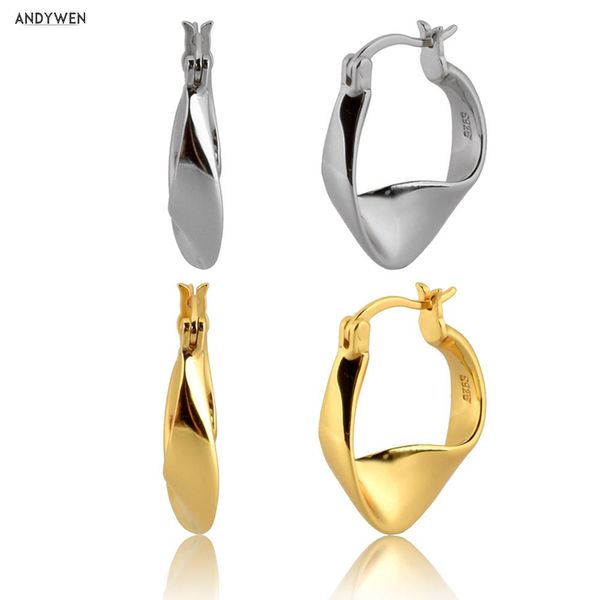 

huggie andywen 925 sterling silver geometric hoops big 11mm circle round women earring piercing pendiente luxury 2020 fashion jewelry, Golden;silver