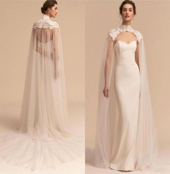 

tulle long high neck wedding cape lace jacket bolero wrap white ivory women bridal accessories cloak custom made4402814