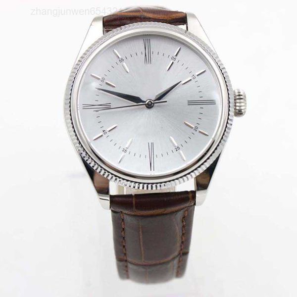 

mechanical cellini 50509 leather mens silver watch brown strap series automatic mechaincal dial men watches male wristwatches, Slivery;black